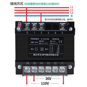 Transformador de Control Monofásico Tengen Bk-300va, 380v a 220v, 110v, 36v, 24v, 12v, 6v, Sumergido en Aceite, Autoenfriable - Product Image 2