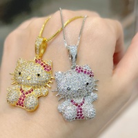 Pendentif en pierres précieuses pavées, bijoux plaqués or 18 carats, zircon scintillant, pendentif Hello Kitty mignon, bague, boucles d'oreilles, collier pour femmes