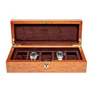 OEM Luxury Wooden <b>Watch</b> <b>Case</b> Lock with Leather Inner Eco-Friendly 5 Compartments Smooth Texture <b>Watch</b> Display Storage <b>Box</b> Custom - Product Image 1