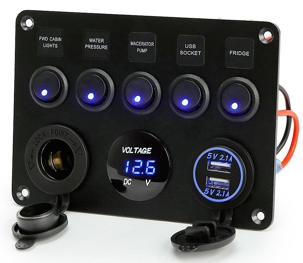 Подлинный морской аксессуар 12 в светодиодный тумблер зажигания 5 каналов rrail панель переключателя для автофургона панель управления несколькими светильниками панель переключателя для лодки