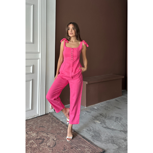 Conjunto de Blusa con Tirantes y Pantalones de Lino Shantuk, Color Fucsia, para Mujer, Talla S - Product Image 3