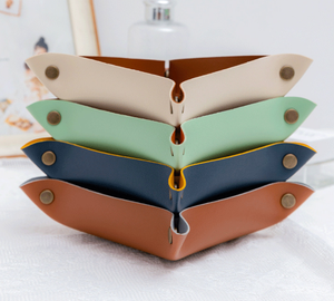 High Quality PU Leather <b>Foldable</b> Storage Tray with Japandi Design Easy to Clean for Cosmetics Jewelry Keys Home & Bar Use - Product Image 3