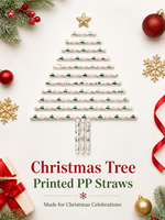 Pailles réutilisables imprimées pour Noël, pailles à boire personnalisées pour les fêtes, pailles en plastique à motif d'arbre de Noël