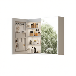 Espejo de Baño con Iluminación LED de Tres Tonos, Armario con Espejo de Tablero de Partículas Blanco de 32*28 Pulgadas, Marco Acrílico, Puertas Dobles, 7 Estantes - Product Image 1