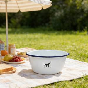 Bol <span class=keywords><strong>pour</strong></span> <span class=keywords><strong>chien</strong></span> en métal émaillé blanc, durable, de bonne qualité, réutilisable, avec impression de logo personnalisé, <span class=keywords><strong>pour</strong></span> les voyages et les activités de plein air - Product Image 1