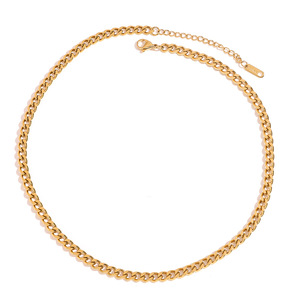 Collar de Cadena Plana de Acero Inoxidable con Oro de 18K de 5 mm, Joyería Moderna de Estilo Europeo Americano, Regalo Clásico - Product Image 1