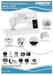 Machine à coudre domestique à bras long L800, 400 points, type informatique, fabriquée à Taïwan, OEM - Product Image 2