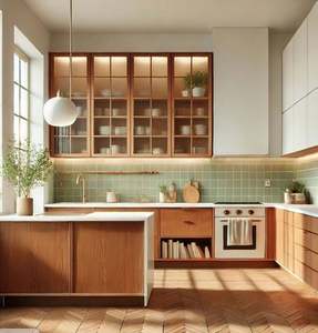 Série d'armoires classiques françaises, s'adapte à plusieurs espaces, appareils électroménagers intégrés, design en îlot, personnalisation complète des armoires - Product Image 2