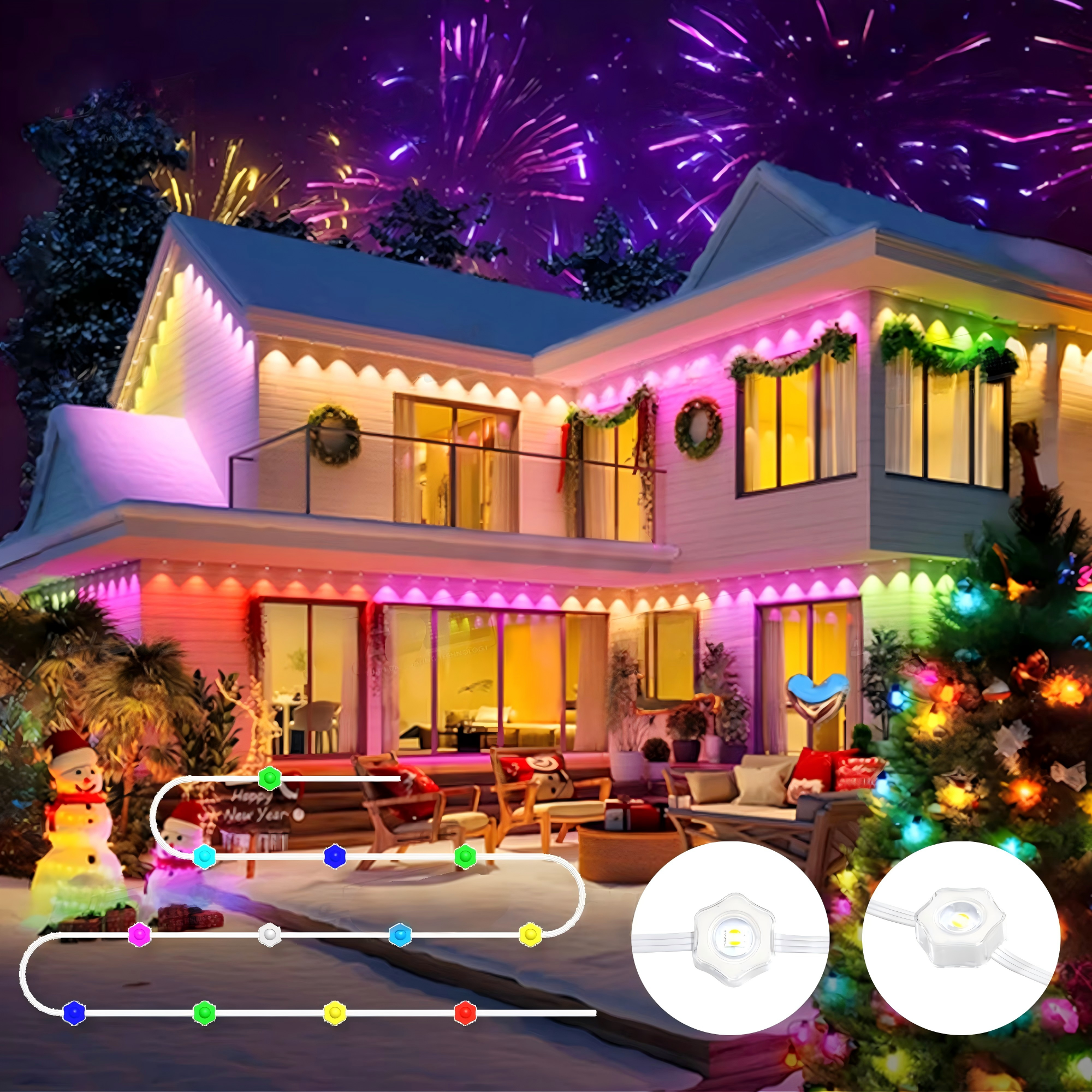 Holiday IP68 Waterproof Smart RGBW Voice Control Permanent Outdoor Christmas LED Pixel Lights with 3-Year Warranty
