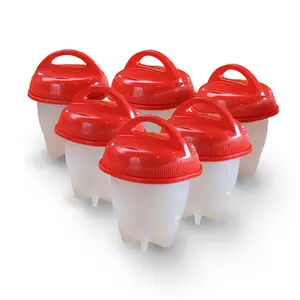 6 Pcs Egg Boiler Poachers Steamer Multi Functional Egg Slicer Cutter Silicone Egg Cups Boilers White Red Yolk Divider