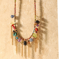 Kalung Choker Rumbai Batu Alam Multiwarna untuk Wanita Garnet Apatite Orange Garnet Perhiasan Boho Baja Tahan Karat