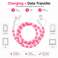 Câble USB multifonction 4-en-1 en gros, chargeur de téléphone perlé rose, accessoires de mode, cordon de voiture, charge rapide, cadeau, Type C pour iPhone