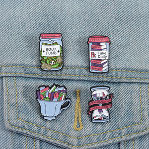 4 estilos serie de lectura píldoras reloj de arena broche amor lectura <span class=keywords><strong>tomar</strong></span> diario libresco biblioteca insignias esmalte suave solapa Pin - Product Image 2