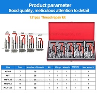 Vente de répertoire d'usine 131 pièces Kit d'outils de réparation de filetage par Kit d'outils de réparation de voiture