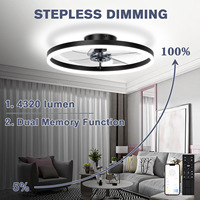 Ventilateur de plafond à pales en acrylique transparent avec lumière, 4 pales, silencieux, moteur DC réversible, LED dimmable, télécommande, pour chambre et maison