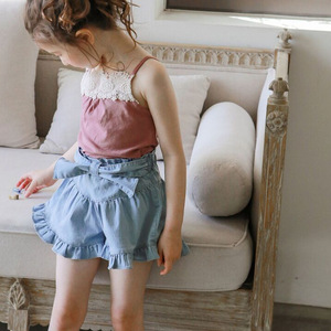 2025 estilo coreano Ins verano niños bebé pajarita pantalones cortos de mezclilla con borde de volantes pantalones calientes pantalones de niñas pequeñas - Product Image 3