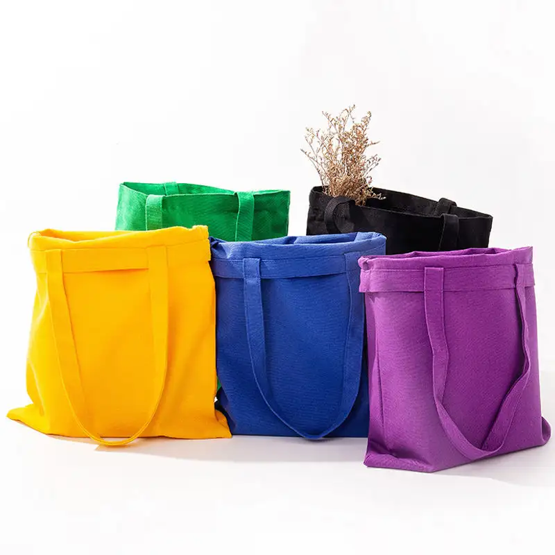 Toptan alışveriş çantası doğal % 100% pamuk tuval gökkuşağı renkler tote çanta büyük kalite stok