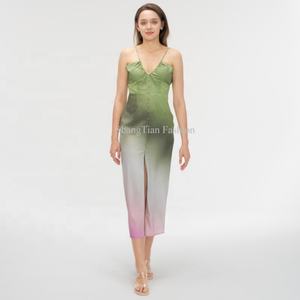 Vestido Midi de Satén con Diseño Nuevo de Fabricante, Espalda Descubierta, Fruncido en la Parte Delantera, Estilo Ombre, para Mujer - Product Image 1