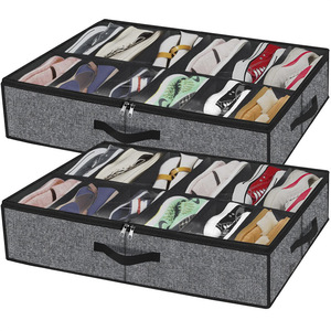 Caja de almacenamiento de zapatos plegable con compartimento transparente con cremallera para organizar debajo de la cama, 75x60x15 cm, apilable, gris - Product Image 1