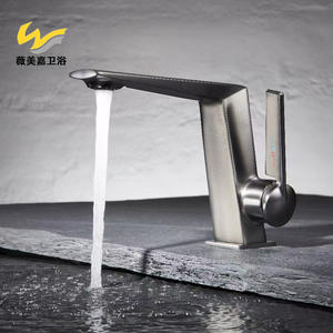 Hotel Engineering Gunmetal Gray All-Copper Single-Way Mixer <b>Faucet</b> Lifting Activation Hot/Cold Water <b>Basin</b> <b>Faucet</b> Ceramic Valve - Product Image 1