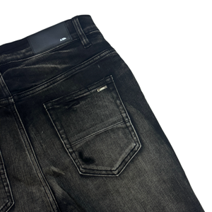 Premium Black Denim Jeans, Slim Fit, Yellow Paisley PU Lined Ripped, Heavy Washed, High Street Fashion Casual <strong>Pants</strong> for Men - Product Image 5