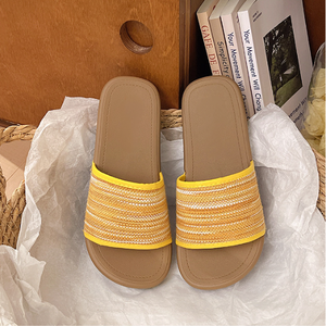 Sandali piatti da <span class=keywords><strong>donna</strong></span> leggeri e traspiranti con fascia stampata in tessuto, tomaia in PU e suola in PVC, comodi per appartamento e balcone - Product Image 2