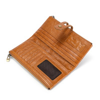 Cartera Larga de Cuero con Bloqueo RFID Antirrobo, Estilo Inglés, Patrón Geométrico, para Hombre y Mujer, Piel de Vacuno de Primera Calidad, Cierre de Broches