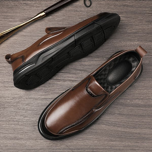 Chaussures en cuir pour hommes, nouveau style automne, chaussures décontractées pour affaires, cuir véritable, semelle souple, respirantes, chaussures à enfiler pour la marche - Product Image 5