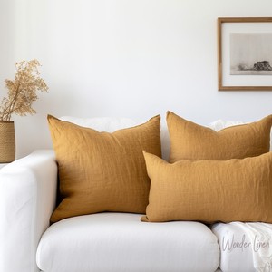 Natural Stonewashed Mustard Linen Pillowcase Soft Plaid Knitted Decorative Bedding Queen/King Size Beds Decorative <b>Throw</b> <b>Pillows</b> - Product Image 3