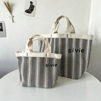 Sac fourre-tout en toile rayée, sac de courses réutilisable pour les courses et les sorties quotidiennes, logo brodé personnalisé disponible