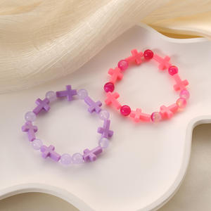 Pulsera De Rosario hecha a mano, pulsera cruzada elástica, cuentas acrílicas coloridas, oración de los santos católicos, pulseras religiosas de Jesús - Product Image 3