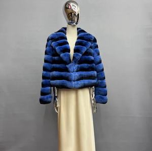 Abrigo de piel de <span class=keywords><strong>Chinchilla</strong></span> Rex de estilo ruso, abrigo de piel de invierno de Color teñido, abrigo de piel cálido para mujer - Product Image 3