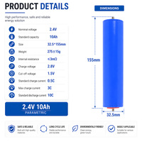 Batería de Litio Titanato (LiFePO4) Segura de 2.4V 10Ah 30A 10C, 25000 Ciclos, 32155, Recargable, para Almacenamiento de Energía Solar y Uso Intensivo