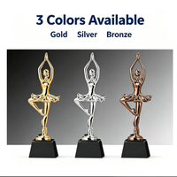 Trofeo de Bailarina Ecológico Chapado en Oro Personalizado, Premio de Danza Clásica con Base Negra y Logotipo Grabado Personalizado para Competencia de Danza