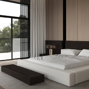 Letto Matrimoniale Tatami Moderno e Semplice Personalizzabile con Struttura in Legno e Rivestimento in Tessuto, Letto <span class=keywords><strong>King</strong></span>-<span class=keywords><strong>Size</strong></span> per Camera da Letto di Hotel e Villa - Product Image 4