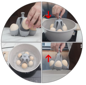 Lot de 4 supports en silicone pour cuiseur à œufs, avec 6 emplacements, ustensile de cuisine pour cuire les œufs avec poignée - Product Image 5