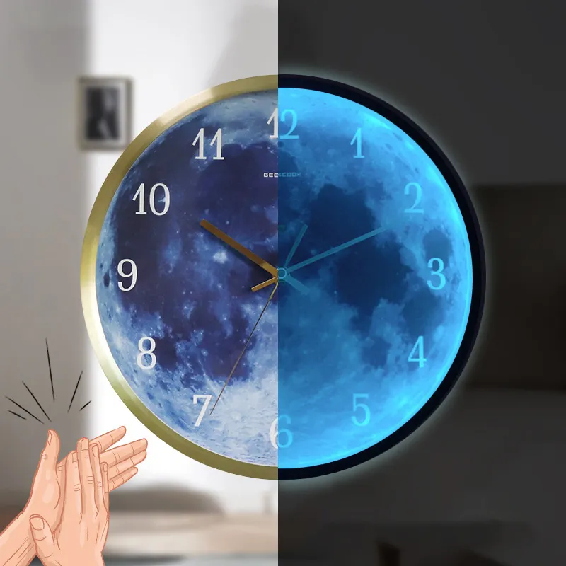 Amazon Hot Sale 12" Home Decor LED Luminous Quartz Wall Clock Voice control Horloge For Room For Christmas Gift