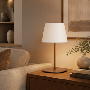 Shower Wooden Table Lamp With Fabric Drum Shade Warm waterproof <b>Light</b> For Bathroom Shower Area Waterproof Design - Product Image 6