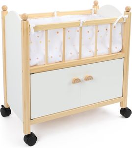 Culla per Bambole in Legno con Ruote e Contenitore Integrato per Giocattoli, Lettino per Bambole con Spazio di Archiviazione per Giochi di Ruolo - Product Image 6