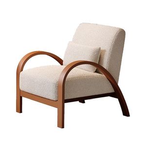 Sillón Individual de Estilo Nórdico, Tela Beige, Brazos de Madera, Silla Informal para Sala de Estar - Product Image 5