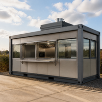 Unité de cuisine centrale préfabriquée en conteneur avec trappe de service et hotte d'extraction de toit, salle de préparation alimentaire modulaire pour la restauration