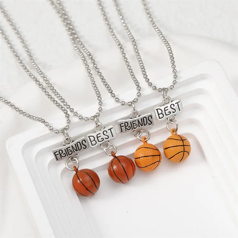 Wholesale Hot Sale Alloy Cute Imitate Stereo Slam Dunk Basketball Best Friend Fashion Fine Jewelry Necklaces