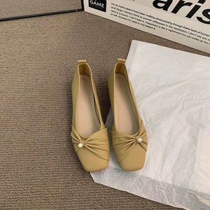 Zapatos Planos Elegantes con Punta Cuadrada y Decoración de Lazo de Perlas, Zapatos Planos Cómodos de Piel Sintética para Mujer, para Todas las Temporadas - Product Image 4