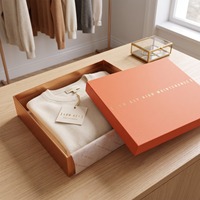Boîte à vêtements personnalisée avec couvercle, base et col, emballage de luxe en papier avec pelliculage mat, gaufrage et revêtement UV pour marques de vêtements