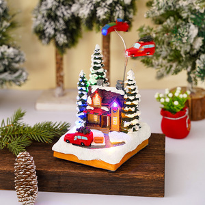 Adorno navideño de resina con forma de casa, luminoso, musical, con antena giratoria, para decoración festiva. - Product Image 2