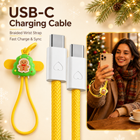 Câble de charge rapide 60W USB Type C universel pour téléphone portable et tablette, avec bracelet de Noël OEM ODM, valeur émotionnelle