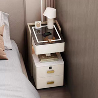 Table de Chevet Intelligente en Bois Massif Luxe Léger, Meuble de Rangement Multifonctionnel Moderne et Simple pour Chambre à Coucher avec Recharge Sans Fil et Table d'Appoint