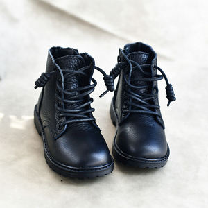 جلد البقر الأصلي ارتفاع الكاحل النمط الغربي أحذية للبنات الكورية الشتاء القطن قصير مسطح مع نعل مطاطي خفيف - Product Image 3