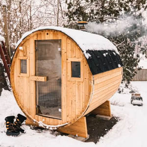 Boyce moderne elektrische & houtgestookte buitensauna met containerhuis van massief rode cederhout - Product Image 2