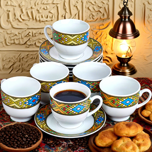 YDY Vente en gros, design personnalisé, art traditionnel classique de <span class=keywords><strong>Sheba</strong></span>, ensemble de tasses à café éthiopiennes érythréennes 80CC, ensemble de tasses à café en porcelaine Cawa - Product Image 1